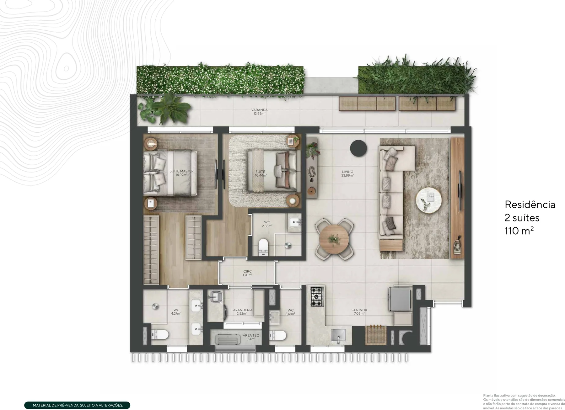 Planta 2 suítes — 110 m² — Terra All Resort