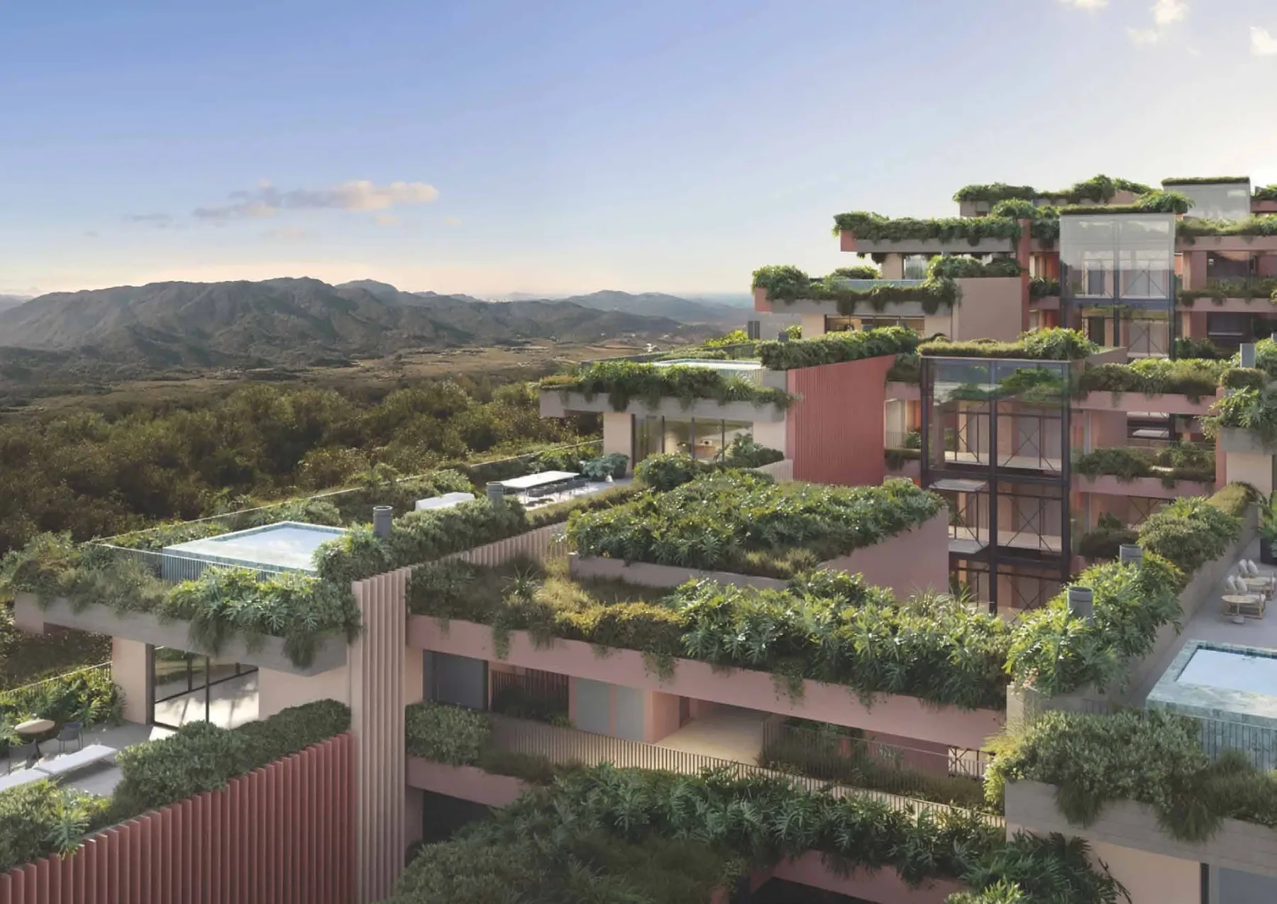 Terraços com vegetação nativa integrada